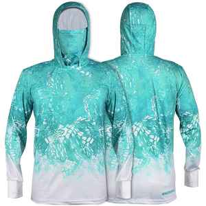 Men's Teal Gradient Printed Fishing Hoodie With <b>Face</b> Mask Thumb Holes Upf 50+ Anti-Uv Performance <b>Shirt</b> - Product Image 4