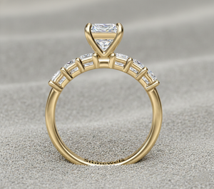 Anillo de Compromiso con Diamante Cultivado en Laboratorio Stonewels, Corte Princesa, Piedras Laterales, Oro Rosa de 14K, Anillo de Novia de Lujo con Certificado - Product Image 4