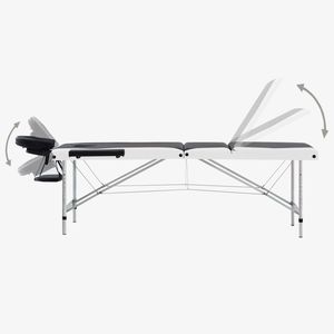 Table de massage pliable en aluminium à 3 zones, noir et blanc - Product Image 4