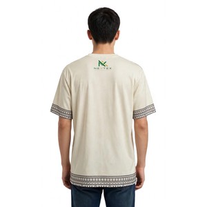 Custom <b>Cream</b> Black Tribal Necklace Print <b>T</b>-<b>Shirt</b> Men's Streetwear Cotton Jersey Tee Geometric Art OEM Factory Wholesale - Product Image 3