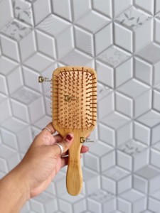 2026 New Design Handmade Hand <b>Tooled</b> <b>Leather</b> Wooden Hair Brush With Pink & Black Checkered Pattern Minimalist Design - Product Image 4