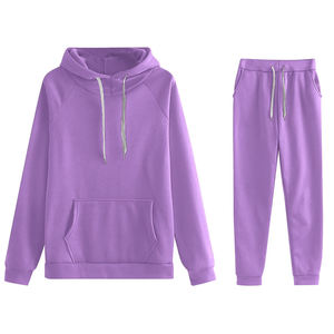 Conjunto de sudadera con capucha y pantalones deportivos morados para mujer, ropa informal de punto de manga larga para otoño - Product Image 1