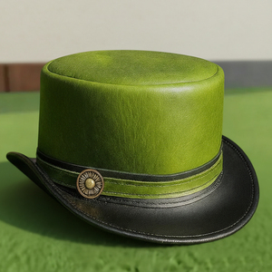Premium quality custom made Handmade Unisex Green Leather Top <b>Hat</b> <b>Steampunk</b> Gothic Cosplay <b>Hat</b> - Product Image 1