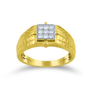Poised Connection <b>Men</b> Diamond <b>Ring</b> Contemporary Yellow Gold <b>Men</b>’s <b>Ring</b> Square Diamond Cluster Textured Band - Product Image 1