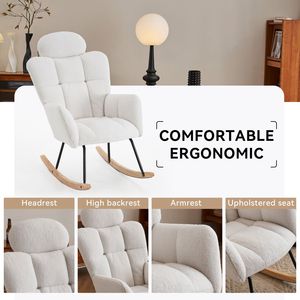Poltrona Moderna con Braccioli in Tessuto Teddy 055, Sedia a Dondolo Imbottita con Schienale Alto e Cuscino per Soggiorno - Product Image 5