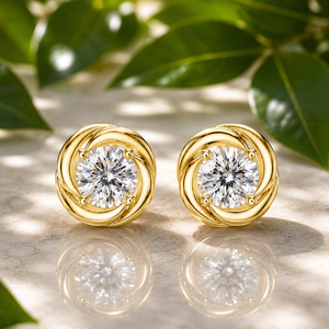 Boucles d'oreilles clous en diamant de laboratoire torsadé, or massif 14 carats, diamant CVD, fabricant OEM - Product Image 1