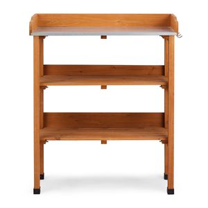 Tavolo da Giardinaggio Pieghevole per Esterni, Postazione di Lavoro in Legno per Orticoltura con 2 Ripiani e 3 Ganci, Piano in Metallo - Product Image 2