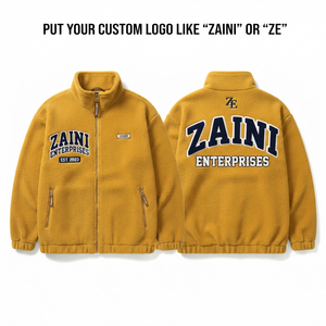 Premium 240gsm Plush Fleece Waterproof Breathable <b>Running</b> <b>Jacket</b> Mustard Yellow Zip Custom Raised Chenille Logo Embossed Men's - Product Image 1