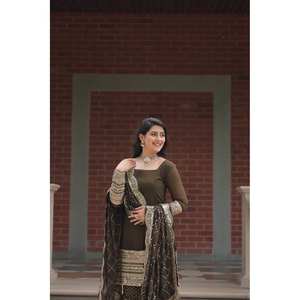 Chiffon Party Wear Suit Set with <b>Sequins</b> & Thread Embroidered Work - Product Image 1