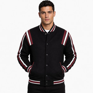 Chaqueta Letterman Negra y Roja de Primera Calidad, Diseño de Rayas en Contraste, Tela Suave, Estilo Casual - Product Image 1