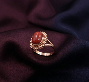 Bague Vintage en Corail Rouge et Argent Sterling 925 Plaqué Or Rose et Or Jaune, Faite à la Main, Style Bohème, Bijou Grosse Pierre pour Femme et Homme - Product Image 3