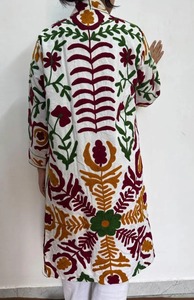 Robe longue en coton 100% brodée de fleurs pour femmes, col en V, manches longues, tenue décontractée d'automne, kimono fait main, peignoir réversible - Product Image 3