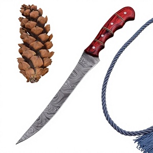 Couteau à fileter le poisson en acier Damas forgé à la main avec manche en bois de Pakka rouge de qualité supérieure et entretoises en laiton - Product Image 1
