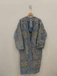 Blouson en velours brodé pour femme, 100% coton, motif floral, réversible, col en V, manches longues, vêtement d'extérieur pour l'hiver - Product Image 1