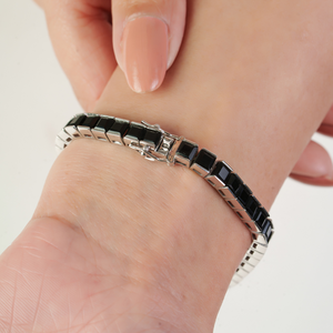 Pulsera de tenis unisex de lujo de plata de ley 925 con ónix negro natural talla princesa, precio al por mayor - Product Image 4