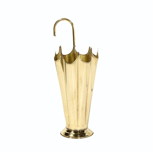 Mid-Century Modern Brass And White Mesh Umbrella Stand Vintage 1960s Retro Perforated Metal Umbrella Holder For Entryway Decor - Product Image 3