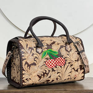 Sac de voyage de luxe en cuir véritable turquoise à carreaux cerise, grande capacité, pour week-end et voyage rapide - Product Image 4