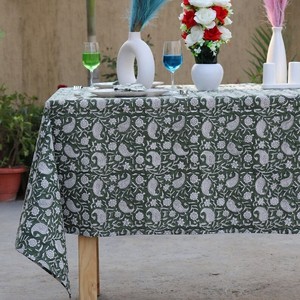 Premium Cotton Hand Block Print Floral Design Eco-Friendly Tablecloth Handmade <b>Table</b> Cover Intricate Embroidered Pattern - Product Image 4