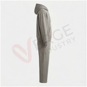 Conjunto Deportivo Unisex Gris, Sudadera con Capucha y Cordón Ajustable, Color Sólido, Corte Regular Informal, Ropa de Otoño, 100% Algodón Transpirable - Product Image 3