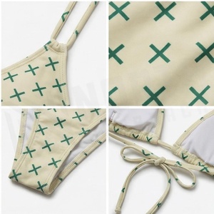 Women's Geometric Print Bikini Set <b>Crossed</b> Halter Tie Side Bottoms Spandex Polyester Swimwear - Product Image 4