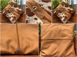 Hot Selling Genuine Cowhide Leather Square Chair Pad Vintage with Silver Tone Horse Bit Hardware Cushion Pad Dining Bench Seat - Product Image 2