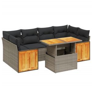 Ensemble de canapé de jardin à accoudoirs réglables en 7 pièces, gris, en rotin PE, confortable et élégant, meubles d'extérieur - Product Image 2
