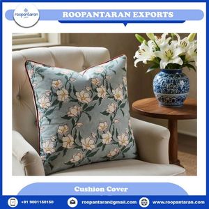 Floral Printed Piping <b>Cushion</b> Cover 50x50 cms Square Throw Pillow Cover Cotton Linen Washable Classic Decorative <b>Cushion</b> At Sale - Product Image 2