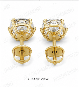 ต่างหูเพชรทรงกลมคลาสสิก ทองคำแท้ 18K รับรองโดย GIA สี D ธรรมชาติ เครื่องประดับหมั้นสำหรับผู้หญิง - Product Image 4