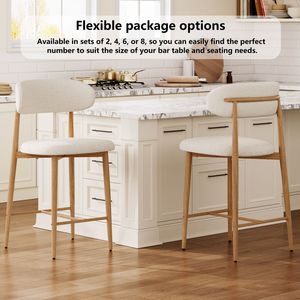 Set of <b>2</b> Modern Counter Height <b>Bar</b> <b>Stools</b> Upholstered Dining Chairs with Metal Legs for Kitchen Island & Dining Room - Product Image 3