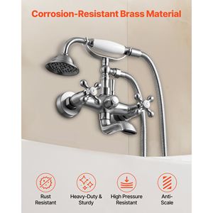 Rubinetto Vintage in Nichel Spazzolato per Vasca con Piedini, Miscelatore da Parete per Vasca e Doccia, con Doccetta a Mano - Product Image 5