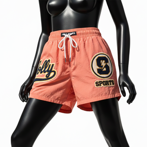 กางเกงว่ายน้ำผู้หญิง ผ้าไนลอนทาสลันคุณภาพสูง 110 GSM สีพีชสำหรับฤดูร้อน พร้อมโลโก้ปัก - Product Image 4