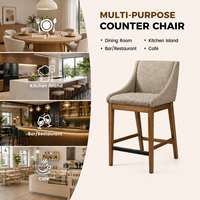 Chaise de bar moderne en tissu avec structure en bois et accoudoirs fixes pour bar à domicile ou îlot de cuisine