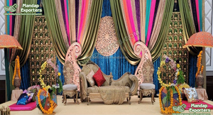 Decoración de escenario de recepción de tema de boda pakistaní, decoración de boda musulmana, configuración de escenario de Walima, escenario de fiesta de compromiso de boda árabe - Product Image 6