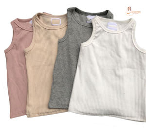 Camisetas de Lona Ecológicas Casuales Unisex Personalizadas para Bebés, sin Mangas, de Algodón Acanalado, de Color Sólido, Ropa Exterior para Niños - Product Image 1