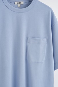 T-shirt en coton bleu clair à manches courtes et col rond pour homme, coupe ample, décontracté, couleur unie, tricot jersey - Product Image 6