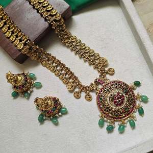 Women's Fashion Jewelry Set Green Beads Gold Lookalike Round Lakshmi Neckset Alloy with Gold Plating Casual - Product Image 5