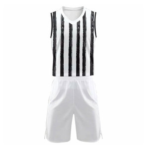 Ensemble de maillots de basket sans manches pour hommes, col en V, blanc et noir rayé, polyester à séchage rapide, uniformes toutes saisons, coupe régulière pour adultes - Product Image 1