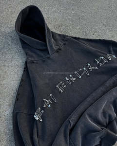 Pull-over à capuche de luxe pour hommes personnalisé de haute qualité 100% coton lavé à l'acide avec impressions personnalisées GSM lourd pour l'hiver - Product Image 6