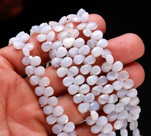 Perles facettées en agate bleue dentelle naturelle, forme poire briolette 5x7mm, agate bleue dentelle en gros, perles de pierres précieuses en vrac, brin de 6 pouces - Product Image 6