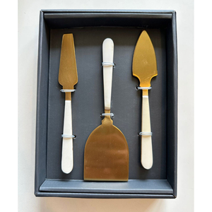 Ensemble de coupe-fromage artisanal minimaliste blanc et or, qualité professionnelle, en métal, adapté aux aliments, pour hôtels - Product Image 1