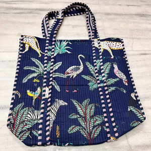 Sac fourre-tout matelassé en coton indien vintage fait main pour femme, imprimé au bloc, motif floral, style indien tendance - Product Image 1