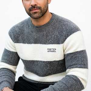 Suéter de Punto con Capucha y Cuello Redondo para Hombre, Color Gris con Estampado Blanco, Manga Larga, Estilo Casual para Primavera, Marca Oneten Apparel - Product Image 6
