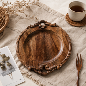Bandeja de Servir de Madera de Acacia Doussie Vintage al por Mayor, Tallada a Mano con Diseño Wabi-Sabi, Plato Duradero y Ecológico para Cena o Frutas - Product Image 4