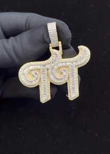 Moissanite Round Diamond <b>Initial</b> <b>Pendant</b> Custom Name Letter Two Tone 18K Gold Plated Luxury Fully Iced 925 <b>Silver</b> <b>Pendant</b> - Product Image 3