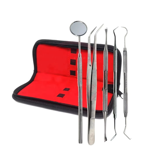 Kit d'examen dentaire professionnel 5 pièces en acier inoxydable : miroir buccal, sonde exploratrice, curette, pince à coton, instruments certifiés CE ISO - Product Image 1