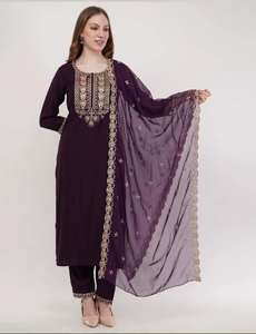 Ensemble de costume de luxe en rayonne slub brodé pour la vente en gros, collection ethnique de boutique avec broderie exquise en violet Rama vibrant - Product Image 4