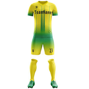 Custom Purple Yellow Soccer Jersey Set V-Neck Short Sleeve Sublimated Breathable Unisex Adult Team Apparel - Product Image 1