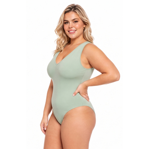 Wholesale V Neck Sleeveless Bodysuit Women's Swim Wear One Piece 100% Polyester Slimming Bodycon Suit Women Beachwear Bodysuits - Product Image 3