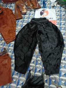 Pantalon Harem en fausse fourrure noire pour homme, taille haute, ceinture élastique, vêtement décontracté d'hiver, tissu tricoté épais - Product Image 1