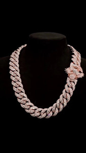 Gold Plated 925 Silver Moissanite Hiphop Link Chain <b>Statement</b> <b>Necklace</b> with Round Brilliant Cut for Men's Everyday Wear - Product Image 2
